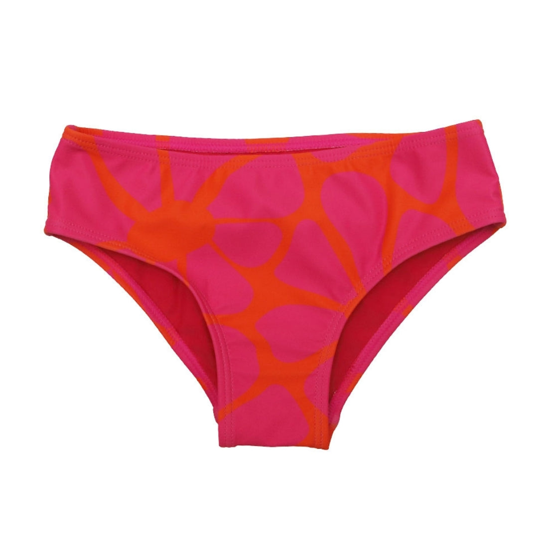 Vizzies Swim tangy blossom print girls bikini bottoms laying flat against a white background. 