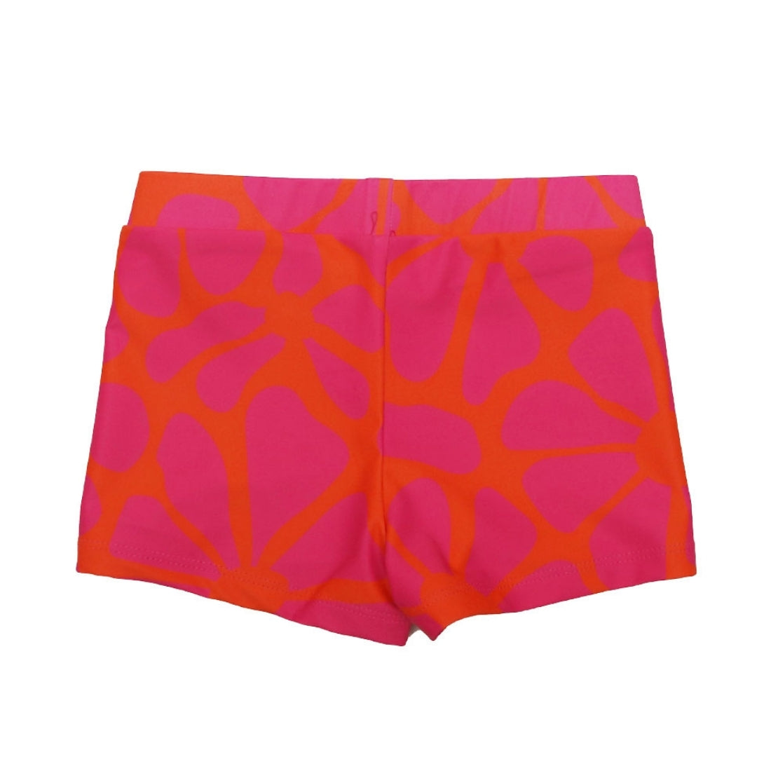 Bright tangy blossom print Vizzies Swim kids swim shorts, shown flat against a plain white background.