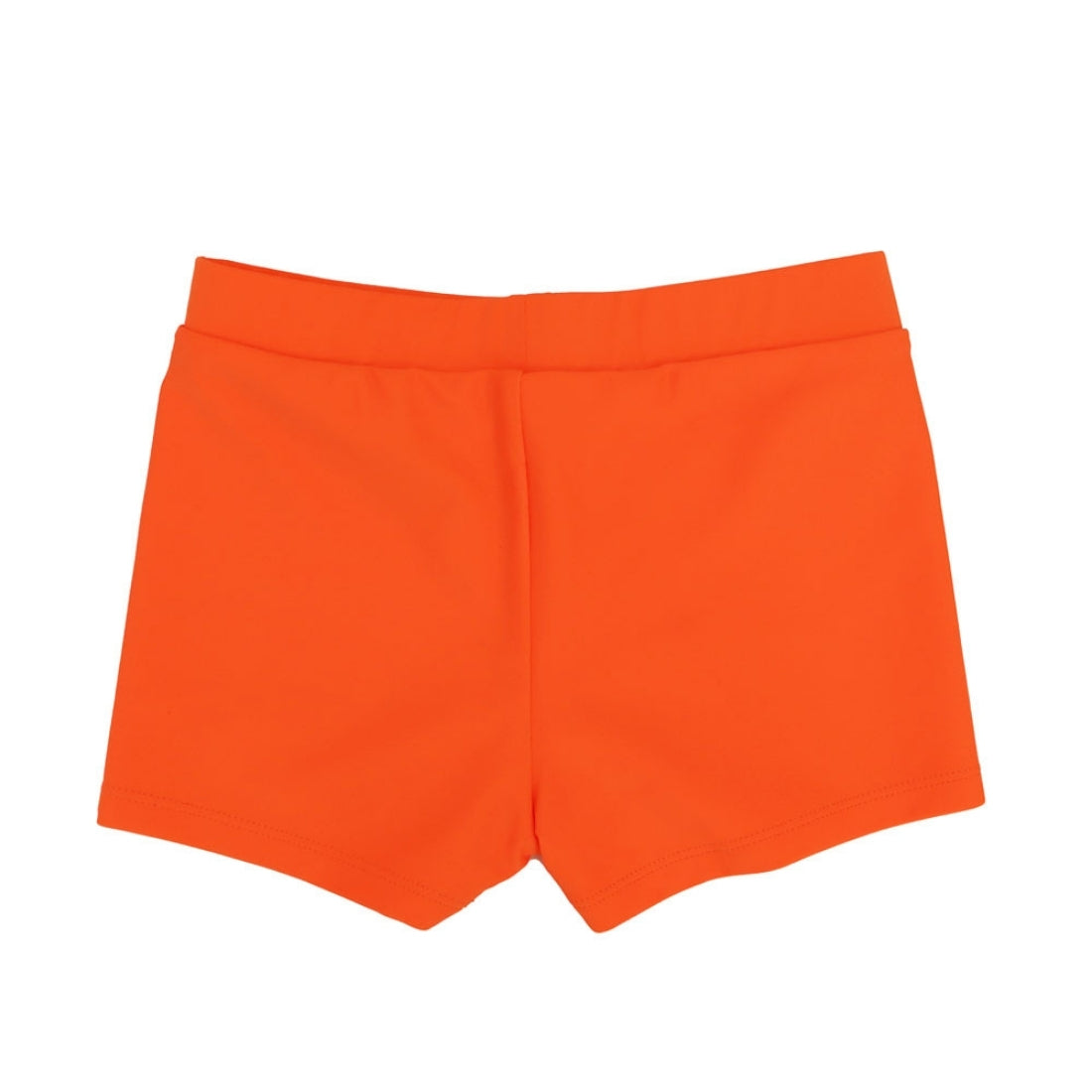 Bright orange Vizzies Swim kids swim shorts, shown flat against a plain white background.